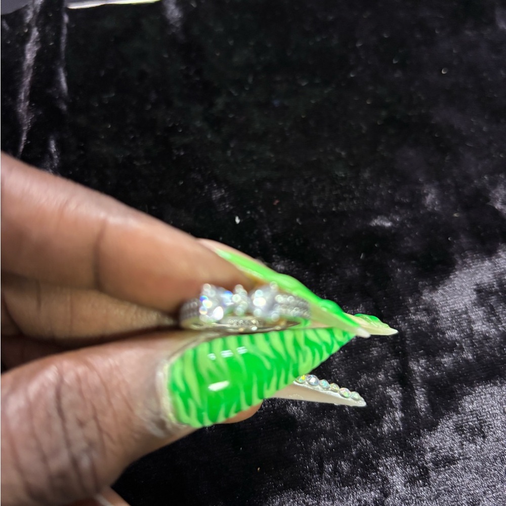 Green and Silver Rhinestone Nail Art